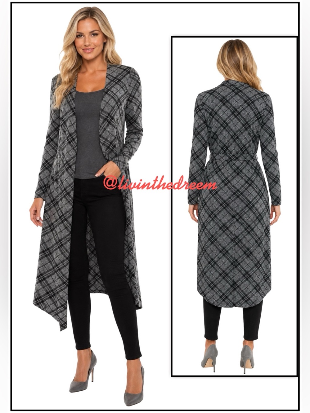 Windsor Belted Plaid Knit Duster SZ L $49
